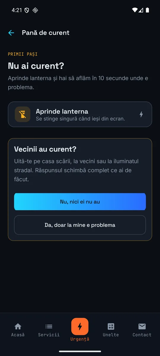 Modul pană de curent, cu lanternă și verificarea rețelei